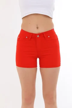 Blugi scurți damă de vară – elastici, mulați, cu buzunare la spate-rosu
