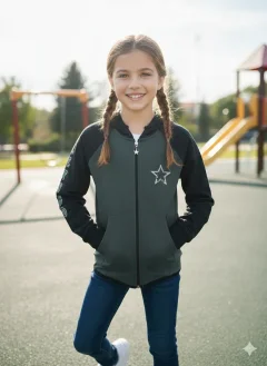 Hanorac copii fetițe gri închis imprimeu steluta „Girls Team”