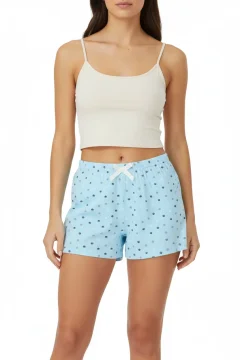 Short damă pijama din bumbac, blue, imprimeu buline