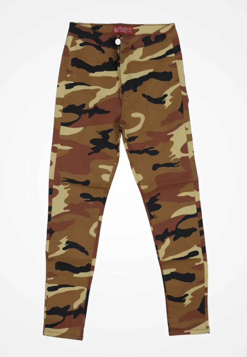 Blugi damă skinny talie înaltă – material elastic, subțire, camuflaj maro