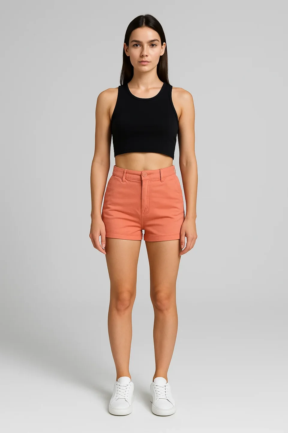 Blugi scurți damă de vară – elastici, mulați, cu buzunare la spate-portocaliu
