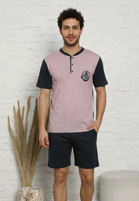 Pijama Bărbați Lindros Roșu – Imprimeu Punctulețe – Buzunar King of the Sea