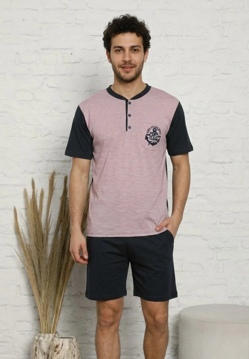 Pijama Bărbați Lindros Roșu – Imprimeu Punctulețe – Buzunar King of the Sea