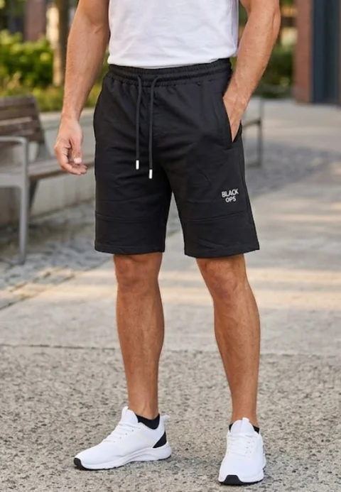 Pantaloni Scurți Bărbați Negru – Imprimeu Black Ops – Betelie Elastică