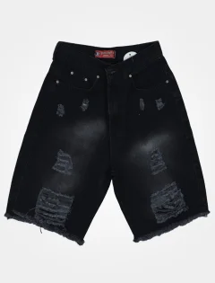 Blugi damă 3/4 negri cu talie înaltă – franjuri, croială lejeră