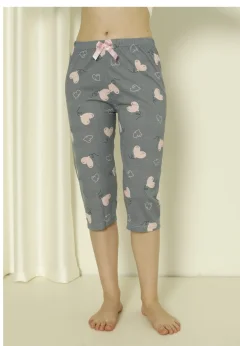 Pantaloni pijama damă 3/4, gri inchis, imprimeu baloane