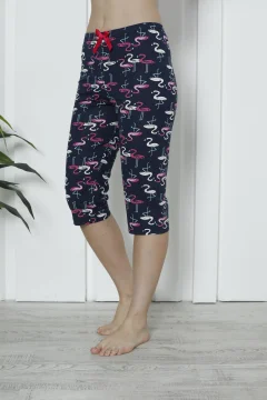 Pantaloni pijama damă 3/4, bleumarin, imprimeu flamingo