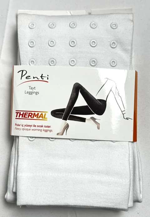 Colanți termici Penti Loly Tayt, albi, cu capse decorative