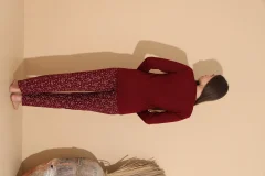 Pijama damă visiniu, bluză „Our Family” și pantaloni cu imprimeu flamingo – 100% bumbac