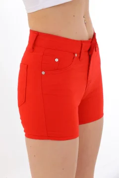 Blugi scurți damă de vară – elastici, mulați, cu buzunare la spate-rosu