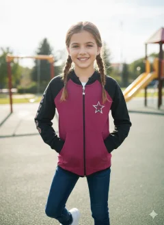 Hanorac copii fetițe vișiniu cu imprimeu steluta „Girls Team”