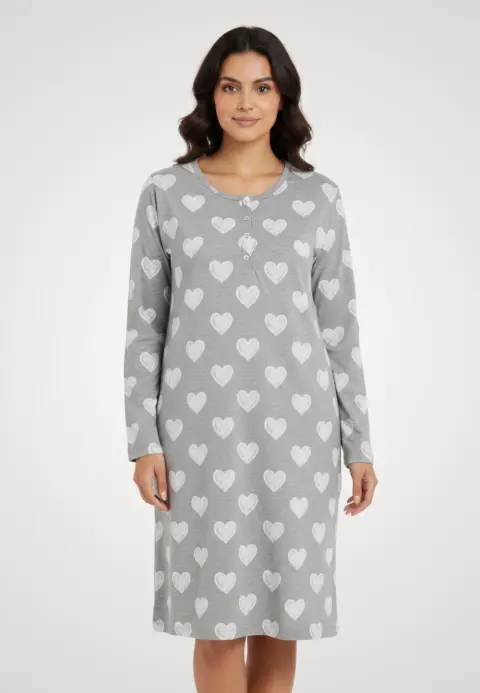 Cămașă de noapte gri cu inimi