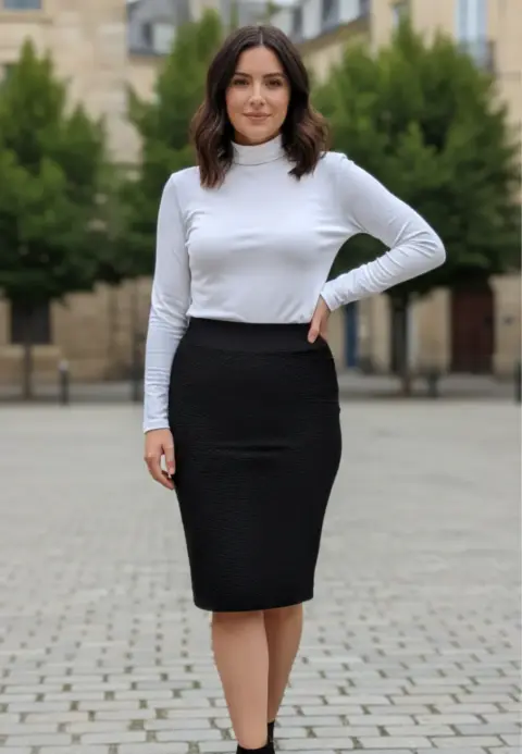 Fustă medie neagră cu dungi, fără cusături