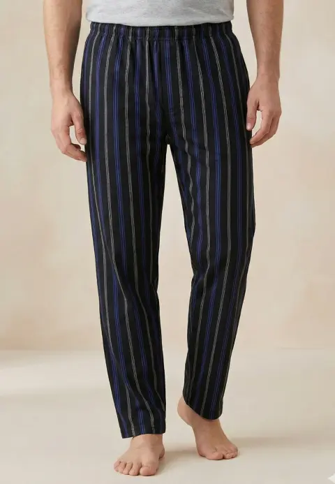 Pantaloni lungi de pijama bărbătești cu elastic în talie, culoare negru, imprimeu dungi