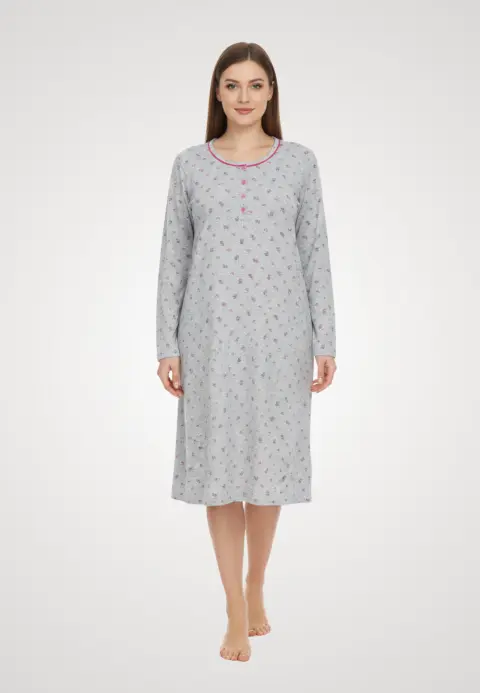 Cămașă de noapte gri cu flori