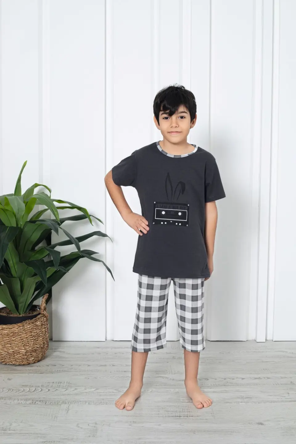 Pijama băieți, mânecă scurtă , imprimeu iepure Hip Hop, negru