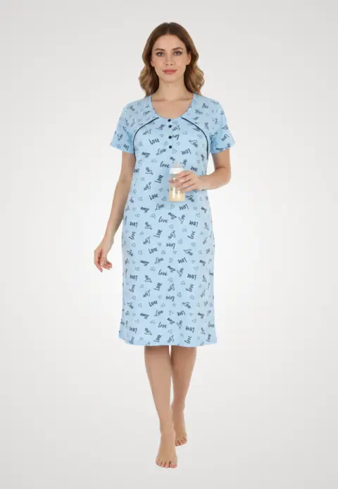 Cămașă pentru alăptat albastra imprimeu ''love''