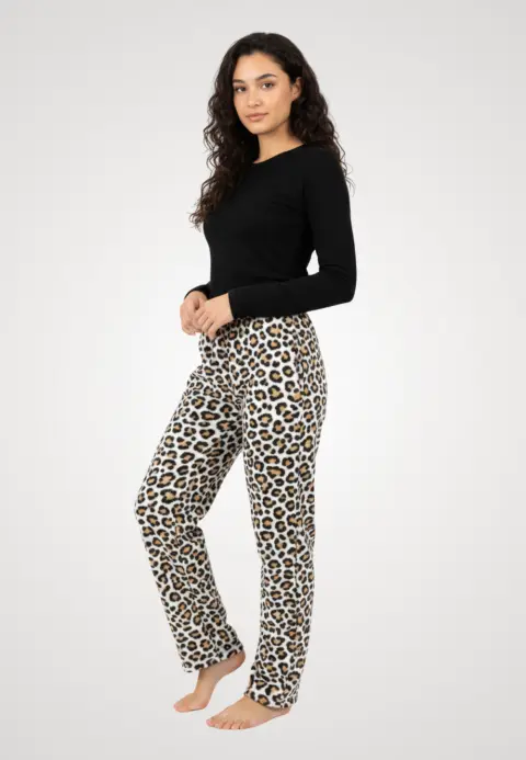 Pantaloni damă polar cu imprimeu leopard