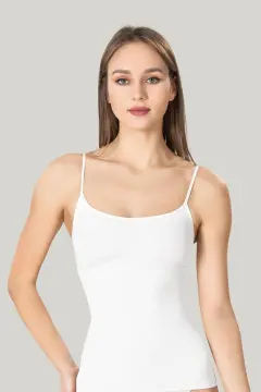 Maiou dama modelator in talie cu bretele subtiri, material moale, culoare alb