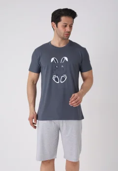 Pijama bărbați Paște, Gri– tricou bumbac 100% și pantaloni 3/4