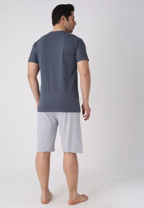 Pijama bărbați Paște, Gri– tricou bumbac 100% și pantaloni 3/4