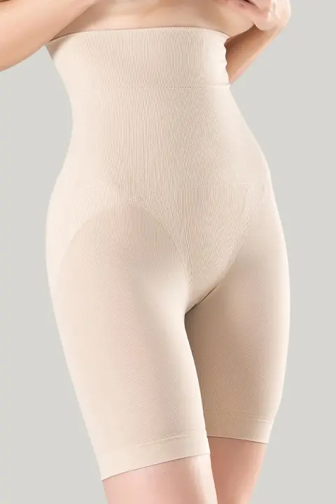 Corset damă modelator cu bandă de silicon si talie înaltă, 3/4, culoare bej