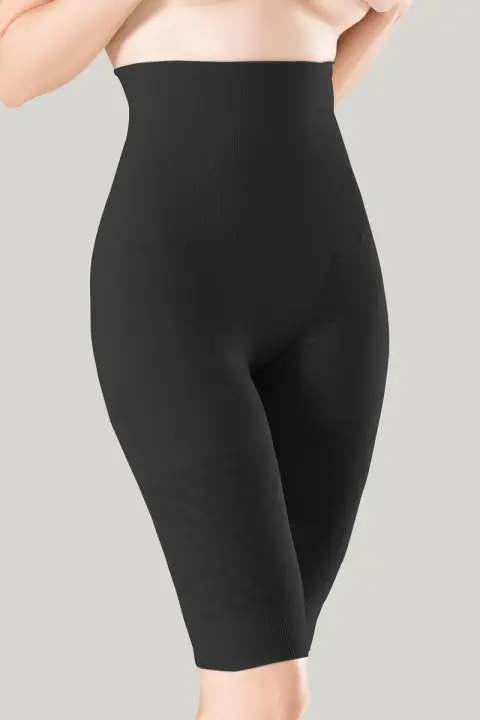 Pantaloni 3/4 damă modelatori cu bandă de silicon si talie înaltă, culoare negru