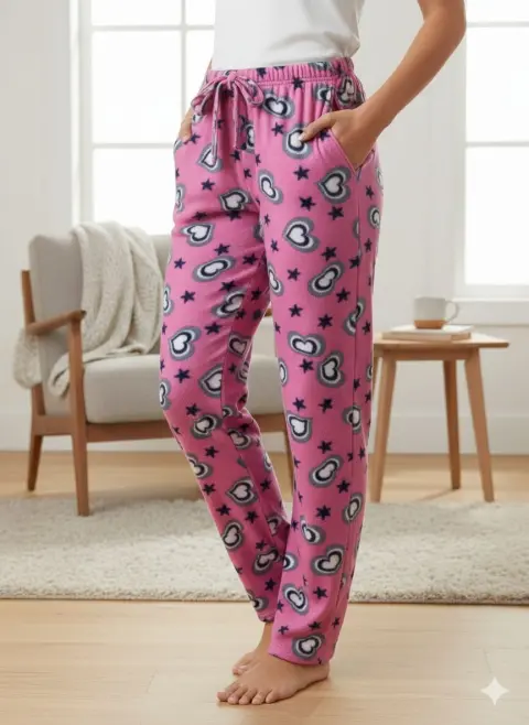 Pantaloni Dama Polar , Roz, cu Inimi