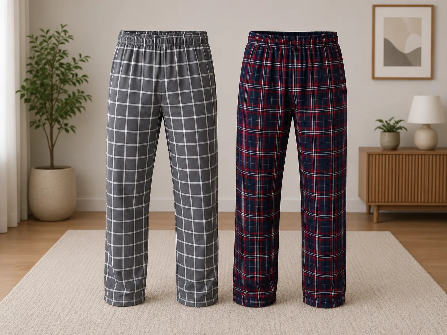 Set 2 Perechi de Pantaloni de Pijama pentru Bărbați, Gri și Bleumarin/Roșu — imagine 1