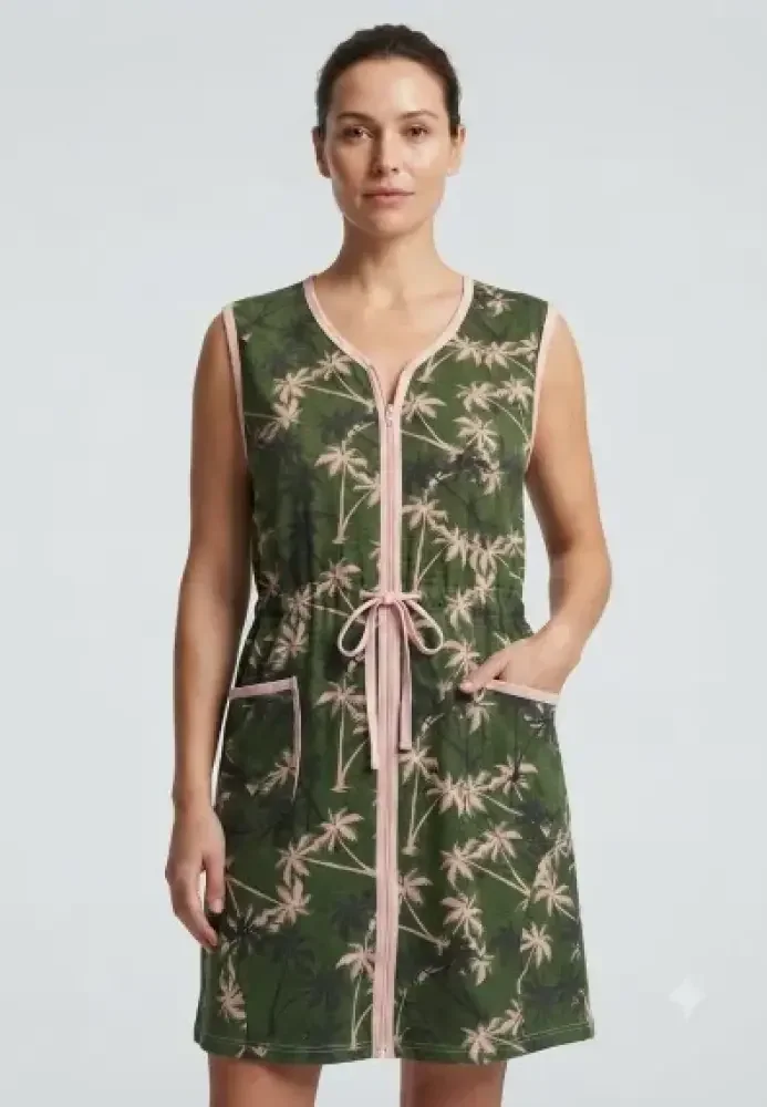Capot Damă cu Fermoar și Buzunare-Imprimeu Tropical — imagine 2