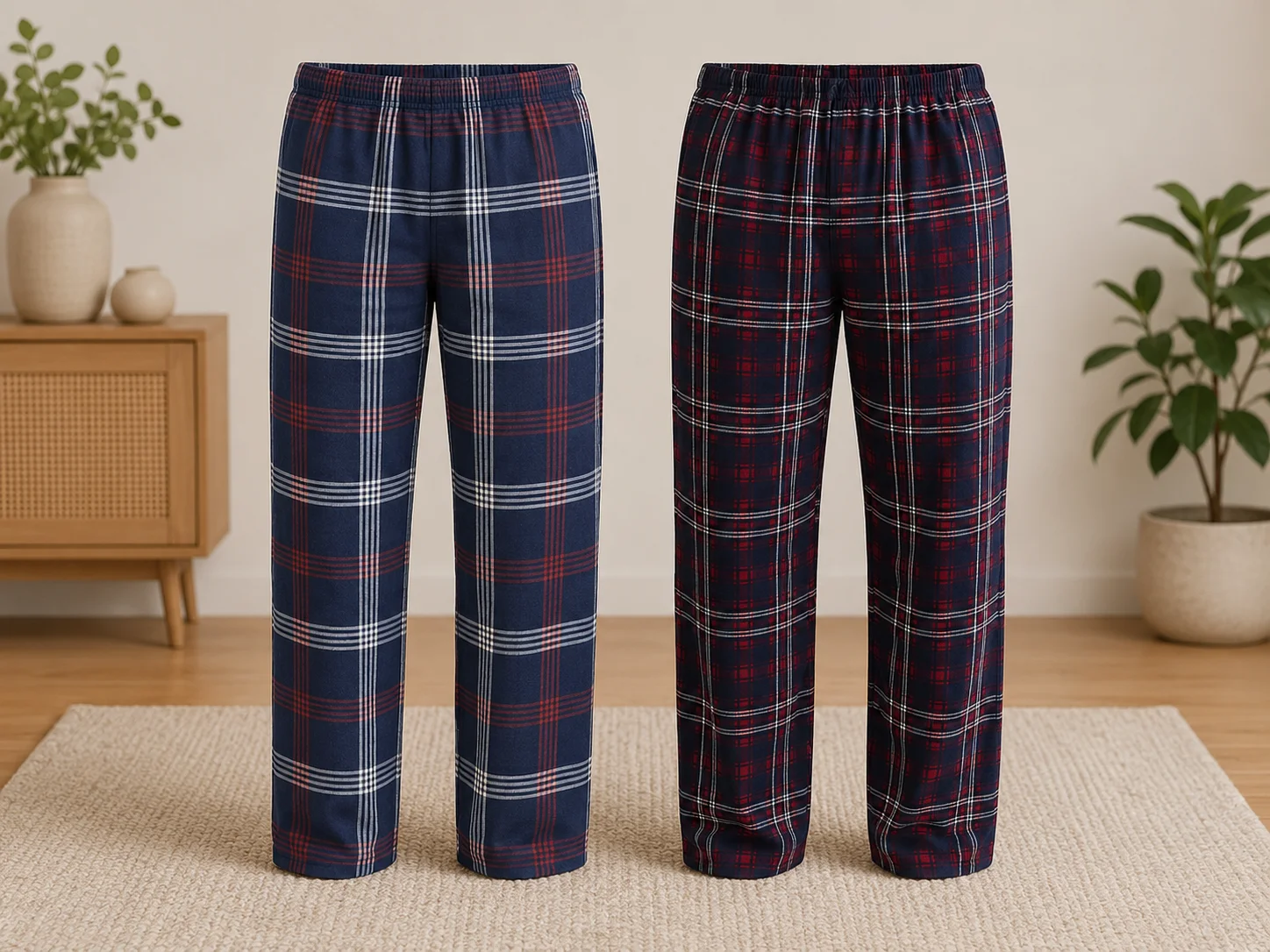 Set 2 Perechi de Pantaloni de Pijama Barbati, Bleumarin si Rosu — imagine 1