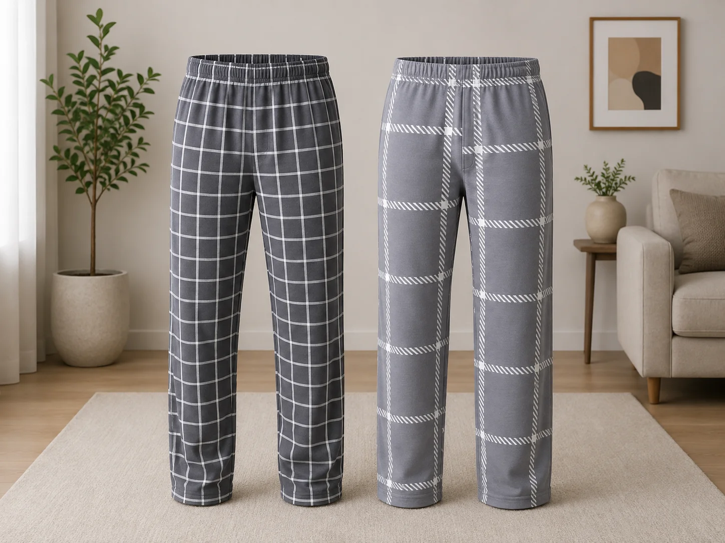 Set 2 Perechi de Pantaloni de Pijama pentru Bărbați,Gri și Multicromatic (Kopya) — imagine 1