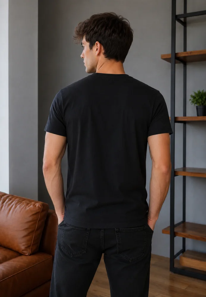 Tricou Casual pentru Bărbați - Imprimeu Geunometric Abstract,Negru — imagine 2