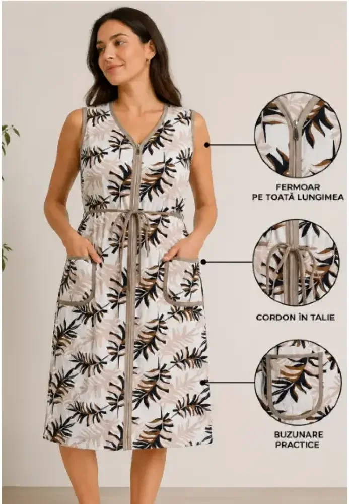 Capot Damă cu Fermoar și Buzunare-cu Imprimeu Floral