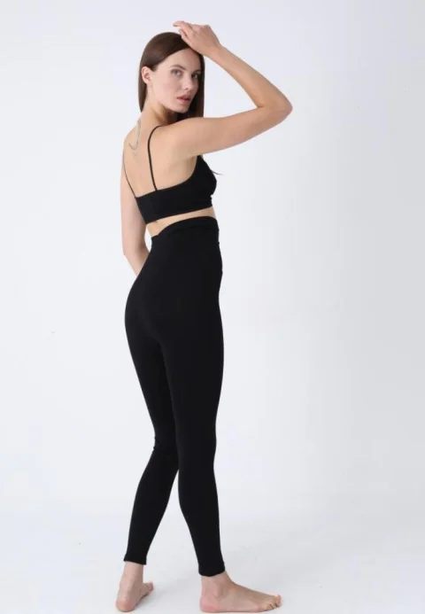 Colanți Modelatori Postnatali Damă cu Talie Înaltă și Bandă Lată de Susținere – Negri — imagine 3
