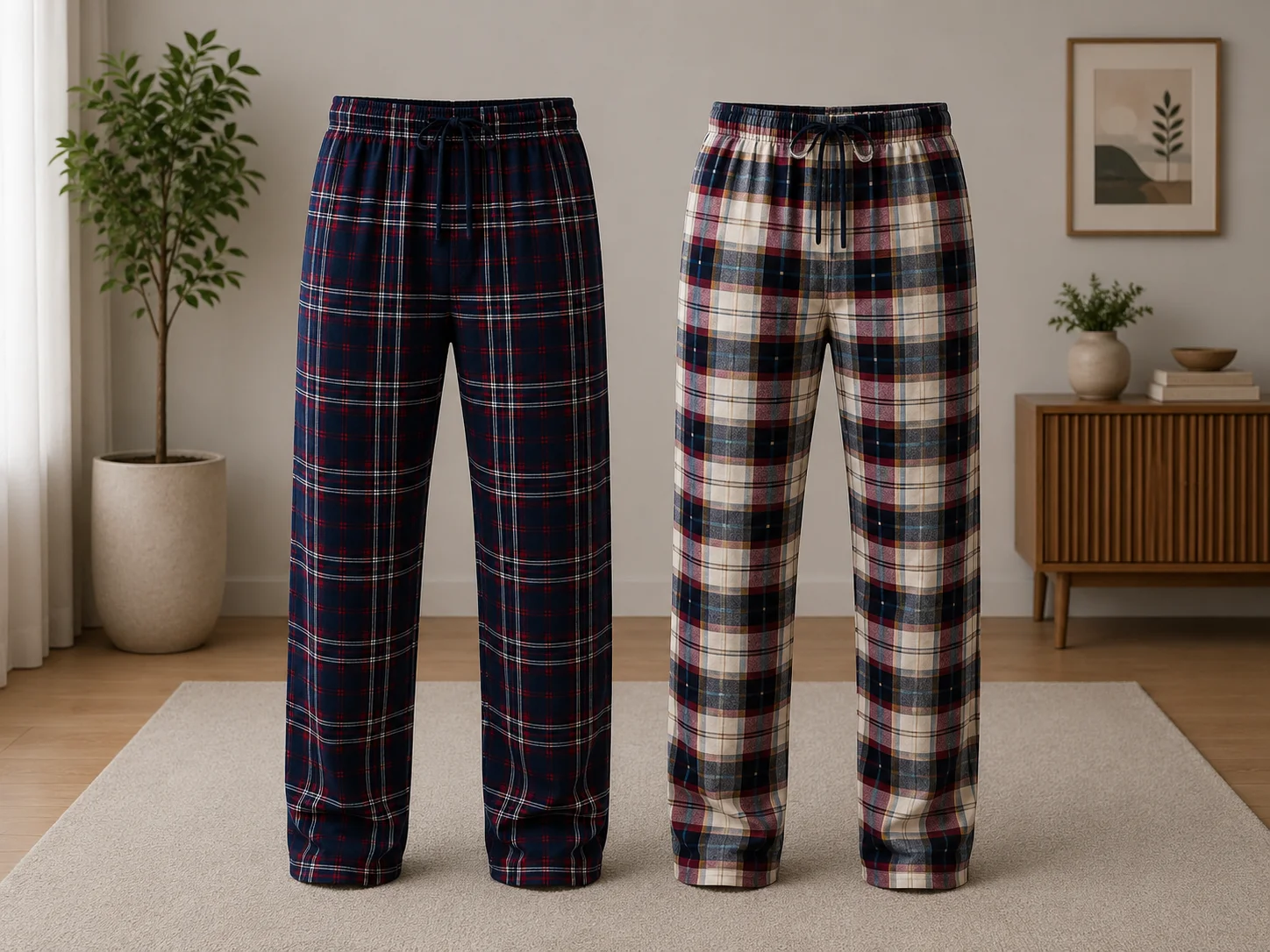Set 2 Perechi de Pantaloni de Pijama pentru Bărbați,Bleumarin/Roșu și Multicromatic
