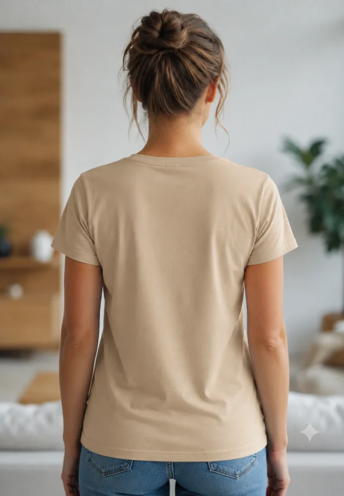 Tricou  Dama Bej cu Imprimeu Pisică Lateral — imagine 2
