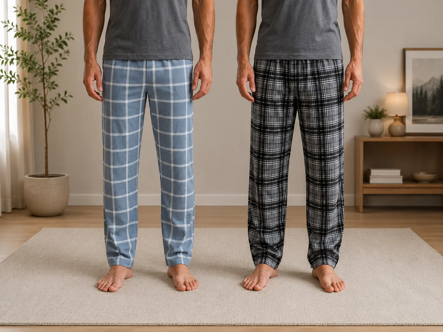 Set 2 Perechi Pantaloni de Casă barbati gri cu patratele negre — imagine 1