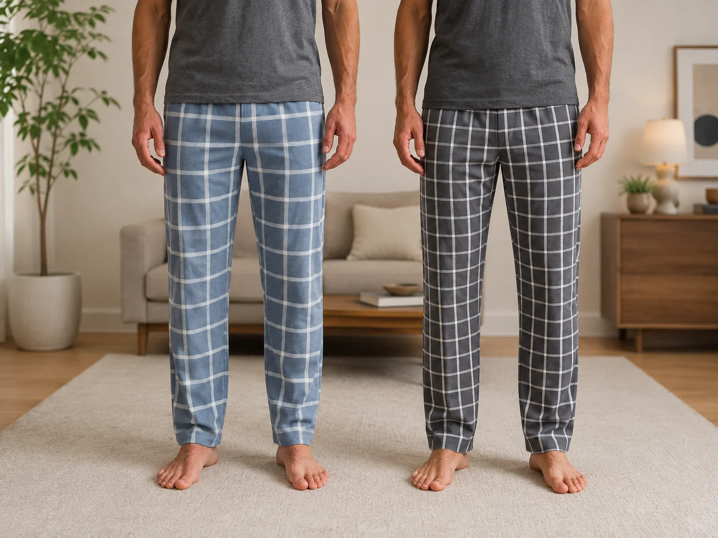 Set 2 Perechi Pantaloni de Casă barbati gri cu patratele — imagine 1