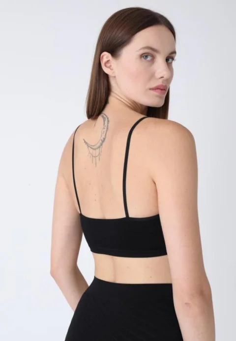 Bustieră Damă cu Bretele Subțiri, Fără Push-Up – Neagră — imagine 2