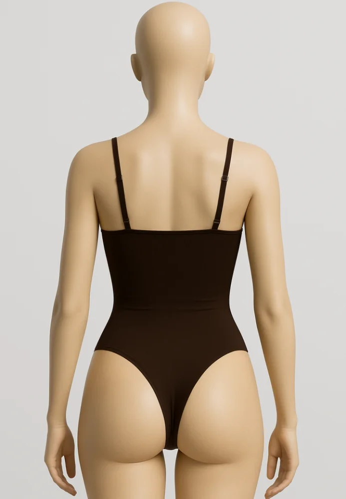 Body Modelator Tanga cu Bretele Subțiri Reglabile-Maro