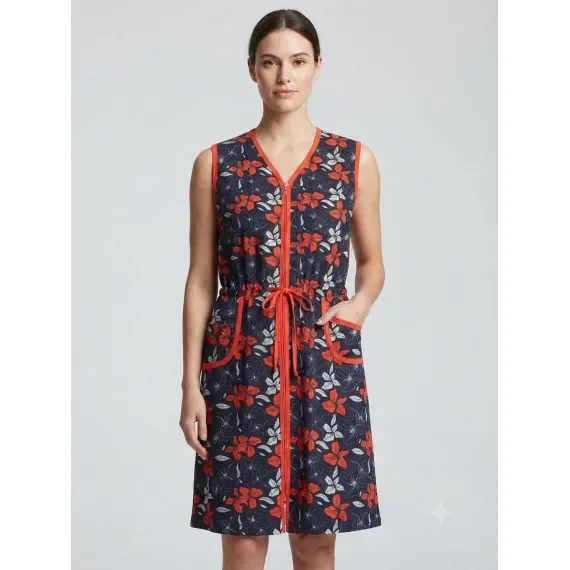 Capot Damă cu Fermoar și Buzunare-cu Imprimeu  Floral Modern — imagine 2