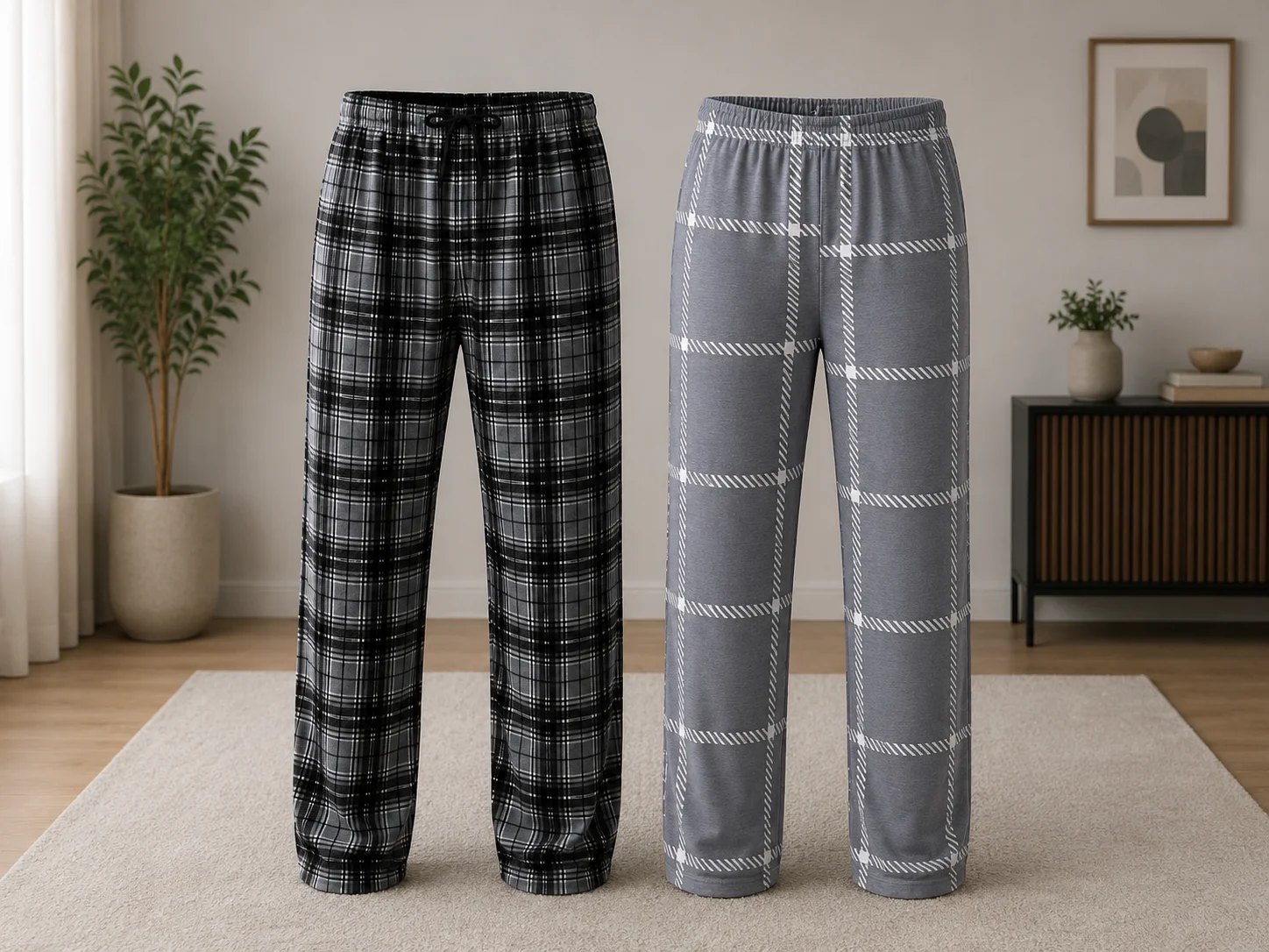 Set 2 Perechi de Pantaloni de Pijama pentru Bărbați, Gri/Negru și Gri — imagine 1