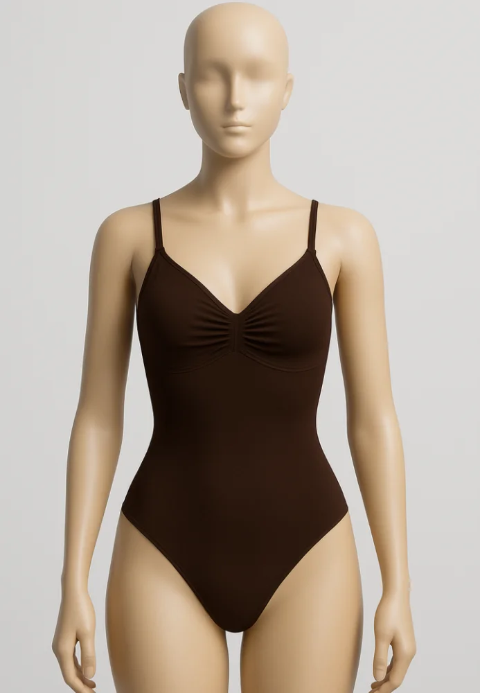 Body Modelator Tanga cu Bretele Subțiri Reglabile-Maro — imagine 1