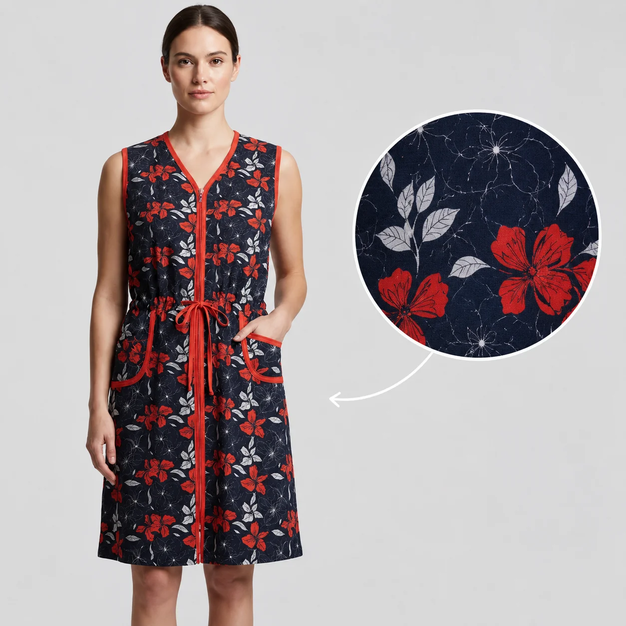 Capot Damă cu Fermoar și Buzunare-cu Imprimeu  Floral Modern — imagine 1