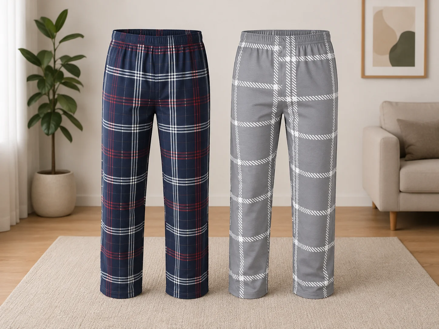 Set 2 Perechi de Pantaloni de Pijama pentru Bărbați,bleumarin si gri