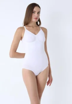 Body Modelator Tanga cu Bretele Subțiri Reglabile-Alb