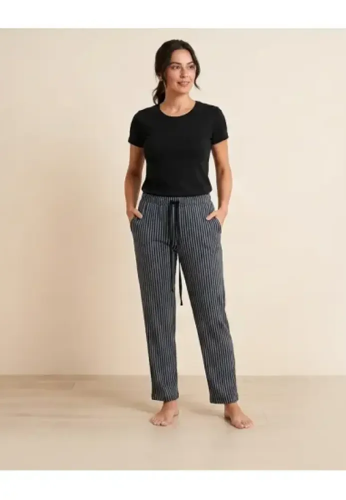 Pantaloni Damă Tip Trening Negri cu Dungi, cu Buzunare și Șnur — imagine 2
