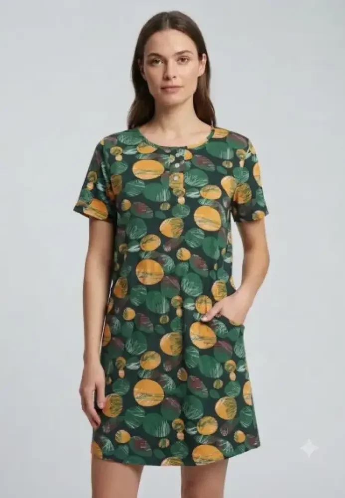 Cămașă de noapte scurta damă, model floral și buzunare — imagine 2