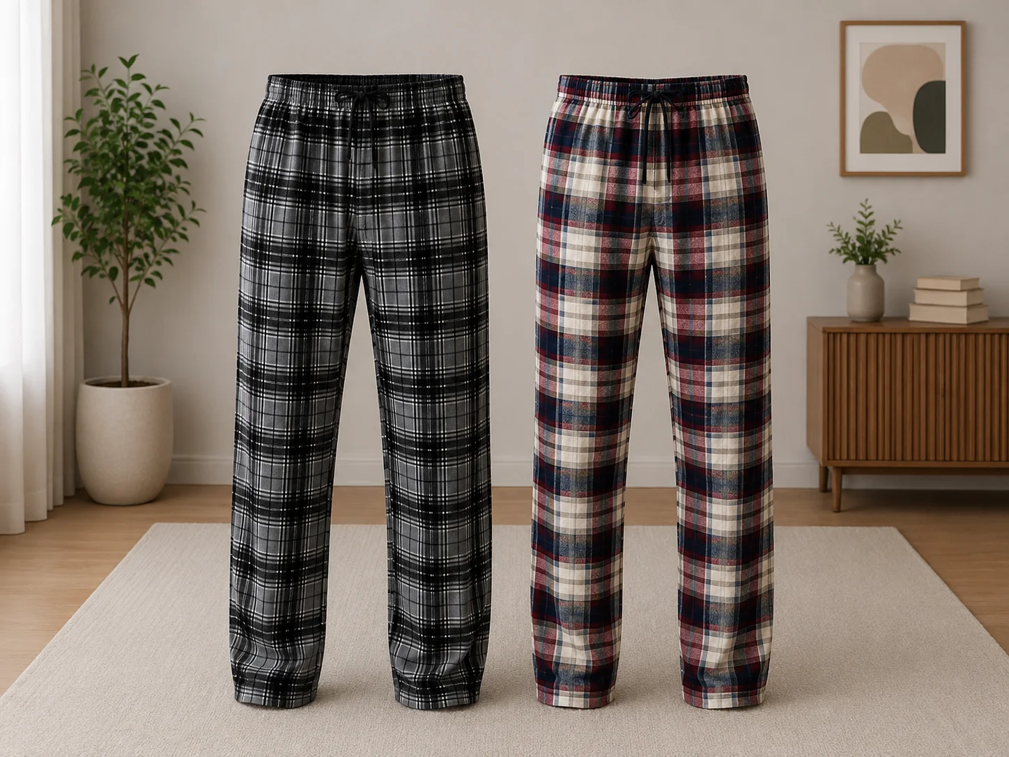 Set 2 Perechi de Pantaloni de Pijama pentru Bărbați, Gri/Negru și Multicromatic